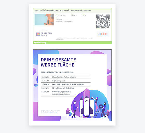 Beispielticket mit Branding