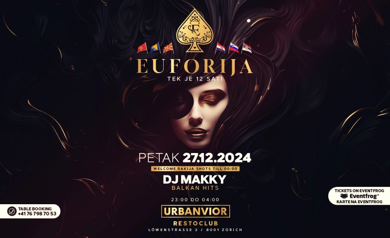 EUFORIJA @URBANVIOR ZÜRICH URBANVIOR, Löwenstrasse 2, 8001 Zürich Tickets