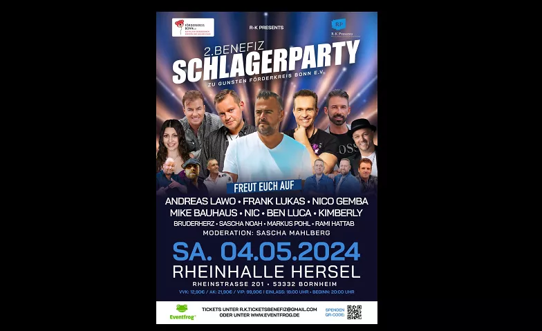 2.Benefiz Schlagerparty zu Gunsten Krebskranker Kinder Rheinhalle Hersel, Rheinstraße 201, 53332 Bornheim Tickets