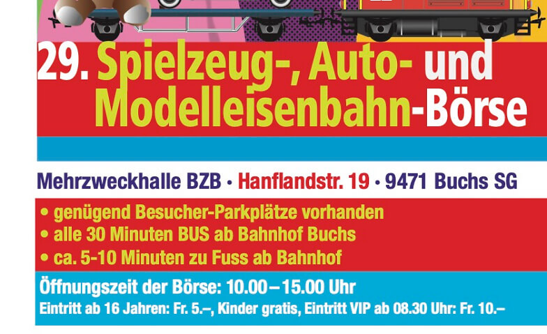 29. Spielzeug- Auto und Modelleisenbahn Börse BZ Buchs, Buchs Tickets