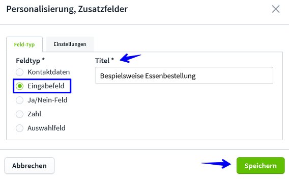 Create Ticket Personalisierung Eingabefeld