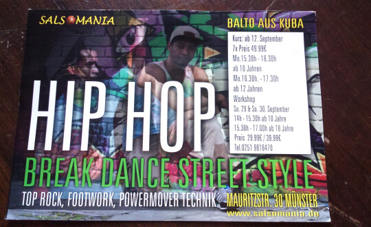 Hip Hop Break Dance Street Style - Kurs und Workshop für Kids Salsomania, Mauritzstr. 30, 48143 Münster, Mauritzstraße 30, 48143 Münster Billets