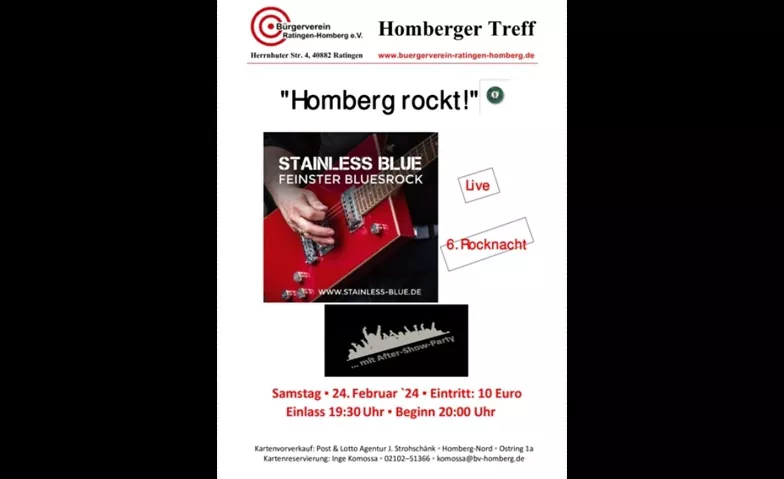 Homberg rockt: STAINLESS BLUE bei der 6. Homberger Rocknacht Homberger Treff, Herrnhuterstraße 4, 40882 Ratingen Tickets