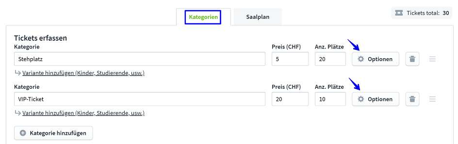 Kategorien optionen bearbeiten