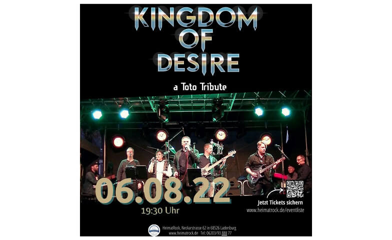 Open Air Konzert Kingdom of Desire - a Toto Tribute HeimatRock, Neckarstraße 62, 68526 Ladenburg Tickets