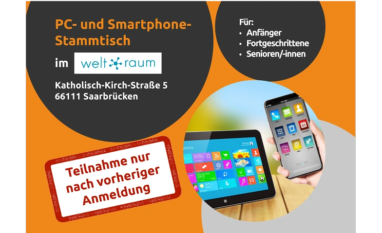 11.03.2025 PC- und Smartphone-Stammtisch im welt:raum SB Katholisch-Kirch-Straße 5, Kappenstraße 9, 66111 Saarbrücken Tickets