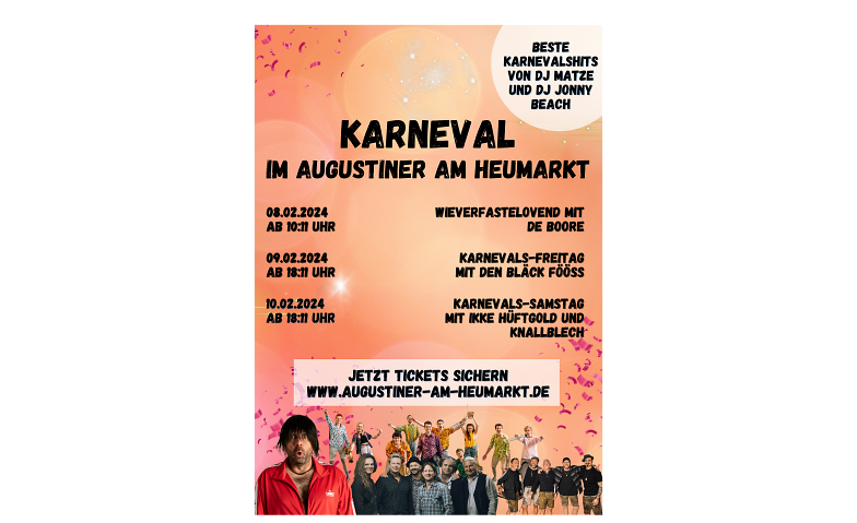 Karnevals-Samstag 2024 im Augustiner am Heumarkt Augustiner am Heumarkt, Heumarkt 42-44, 50667 Köln Tickets