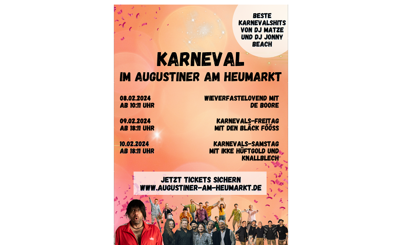 Karnevals-Freitag 2024 im Augustiner am Heumarkt Augustiner am Heumarkt, Heumarkt 42-44, 50667 Köln Tickets