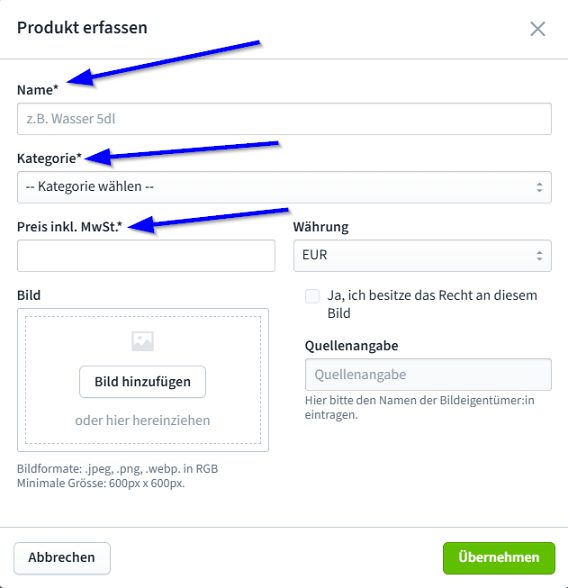 Produkt erstellen Cashless DE de