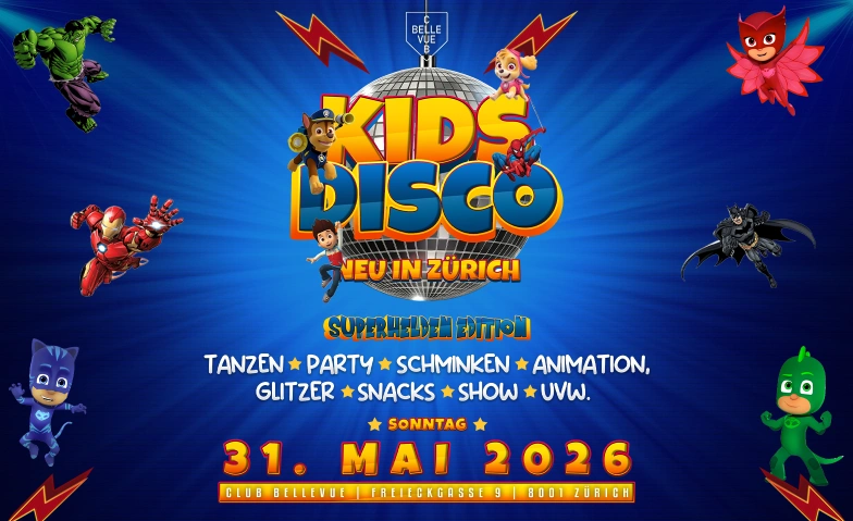 KIDS PARTY - @ CLUB BELLEVUE - SUPERHERO EDITION Club Bellevue, Freieckgasse 9, 8001 Z&uuml;rich Tickets