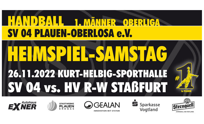 Heimspiel SV 04 Plauen-Oberlosa vs. HV R-W Staßfurt Kurt Helbig Halle, Comeniusstraße 15, 08523 Plauen Tickets