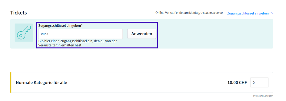 Zugangsschlüssel 2025 CH 15
